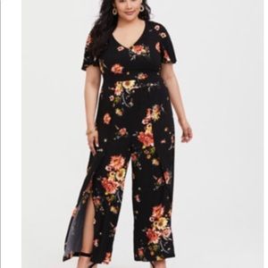 Black Floral Challis Tulip Leg Jumpsuit